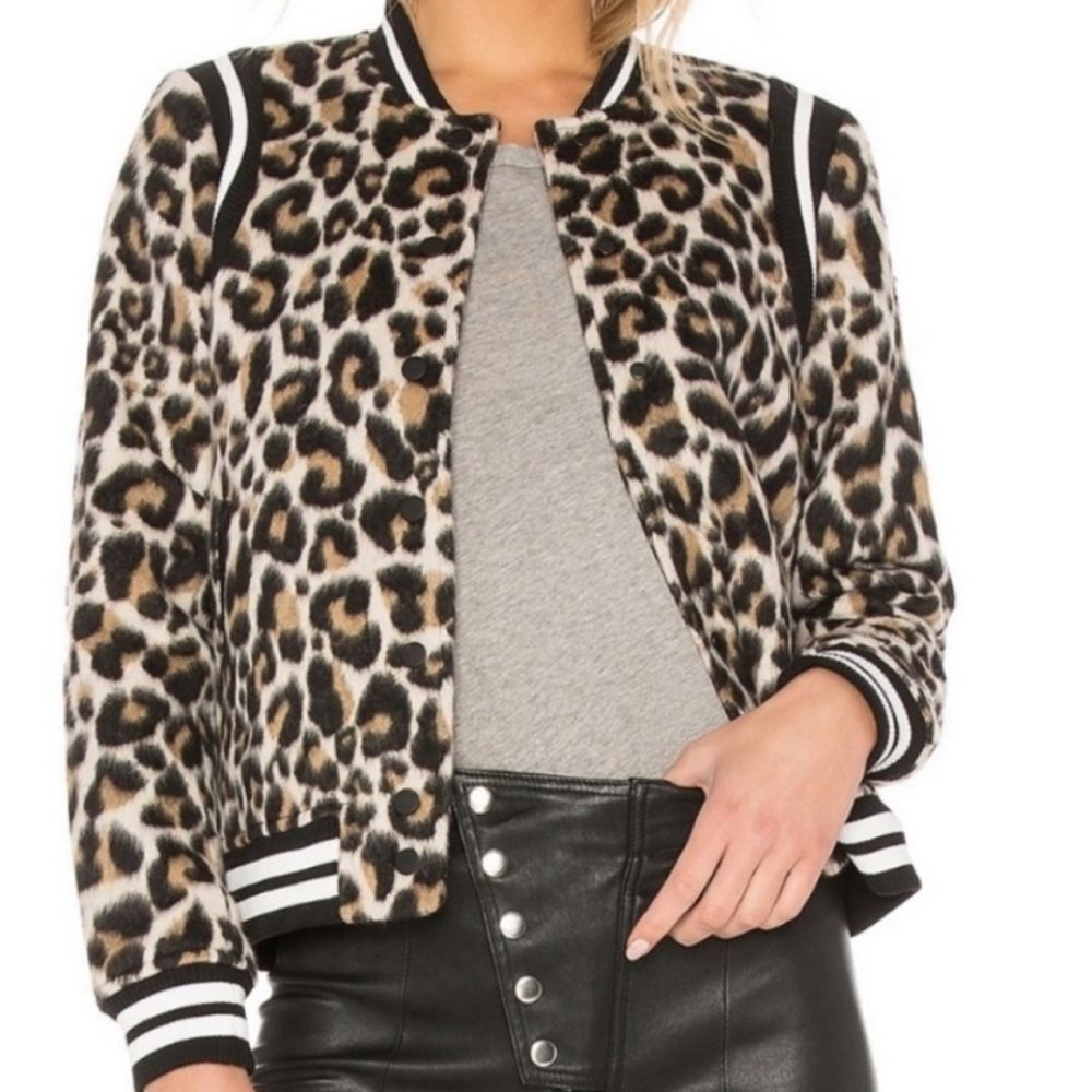 Parker leopard print jacket bomber varsity style snap button up